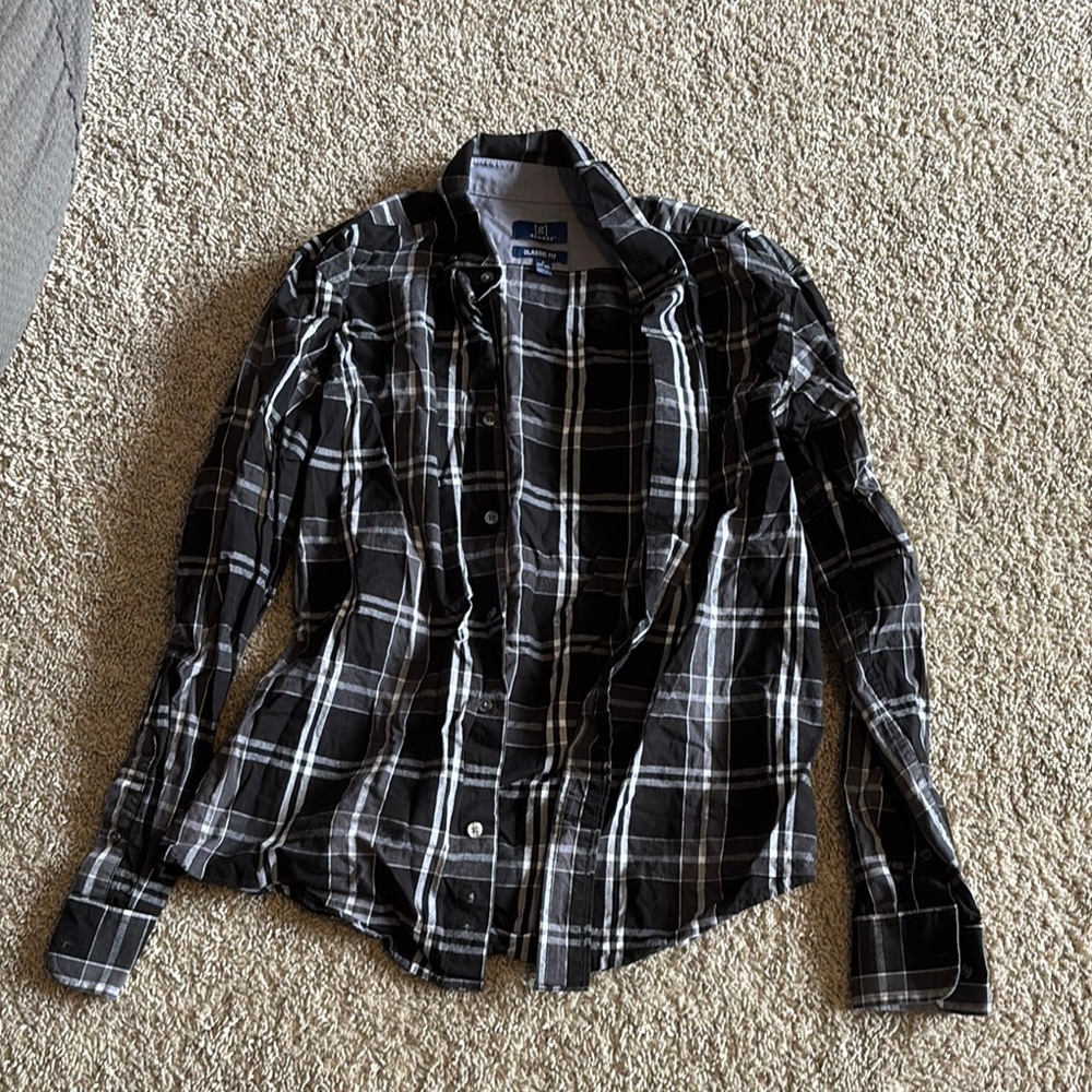 George Black and White Plaid Casual Button Down Shirt